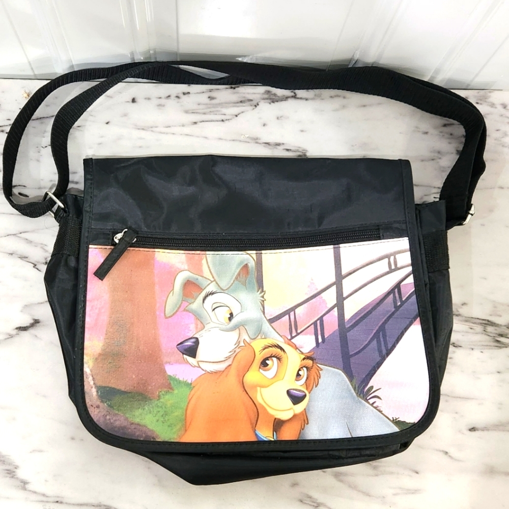 Disney Lady and the Tramp black satchel purse adjustable crossbody bag